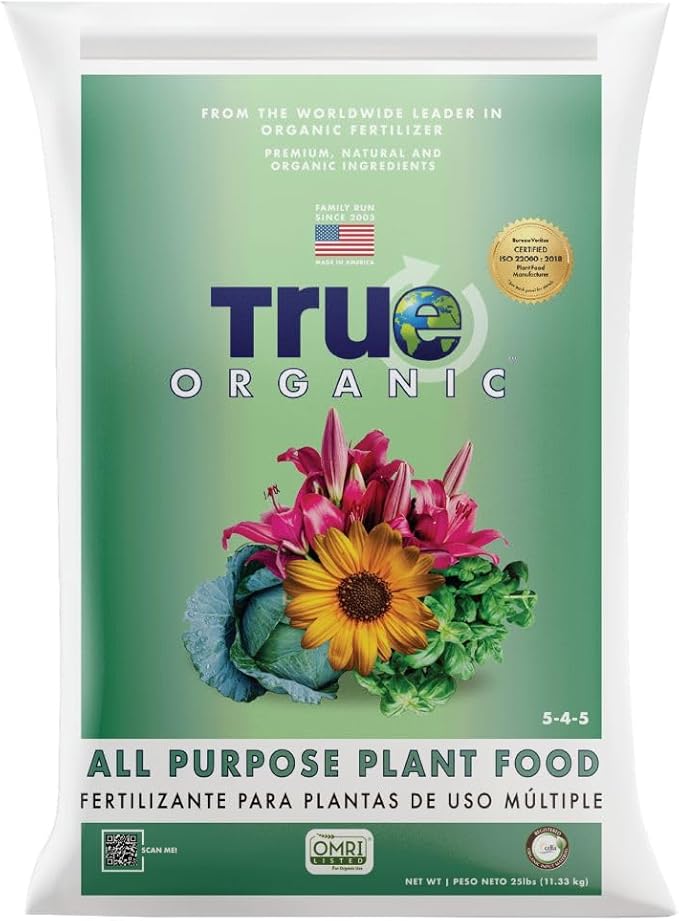 True Organic All Purpose Plant Food – Organic Fertilizer for Fruits, Vegetables, Flowers, and Herbs – 25lb Bag Covers 544 sq. ft.