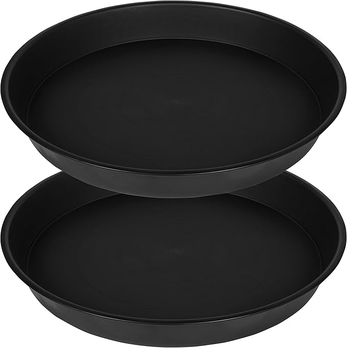 2 Pack of 14 inch Plant Saucer, Heavy Duty Round Plant Trays for Pots, Plastic Plant Water Tray, Flower Plant Saucers for Indoors, Pot Drip Trays for Planter 12-14" (14", Black)