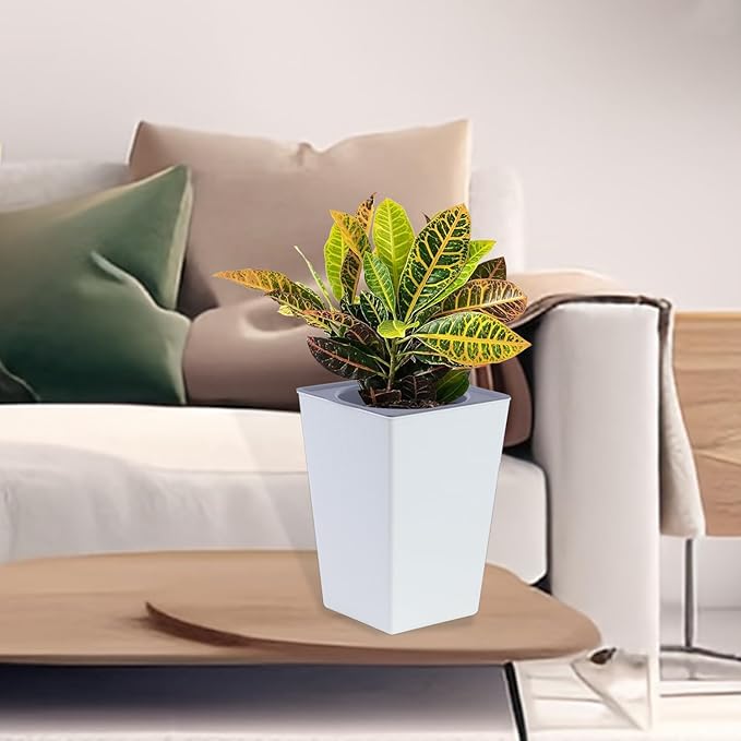 2 Pieces 6 Inch Self Watering Planter, Plastic Flower Pots with Inner Pot Indoor Plants Brick Pattern Flowerpot for Indoor Plants, African Violets, Flowers, Herbs (White)