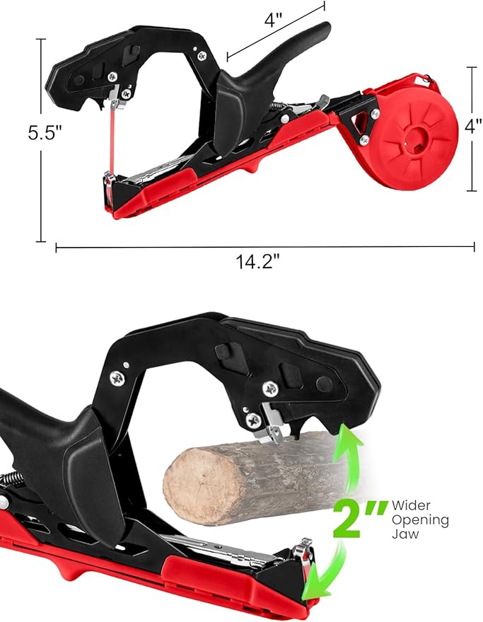 GROWNEER Upgraded Plant Tying Machine, Garden Tape Tool with 25 Rolls Tapes and 10000pcs Staples, Lightweight Plant Tape Gun Tying Tape Tool to Tie Up Vine Tomatoes Grapes Vegetables Garden, Red