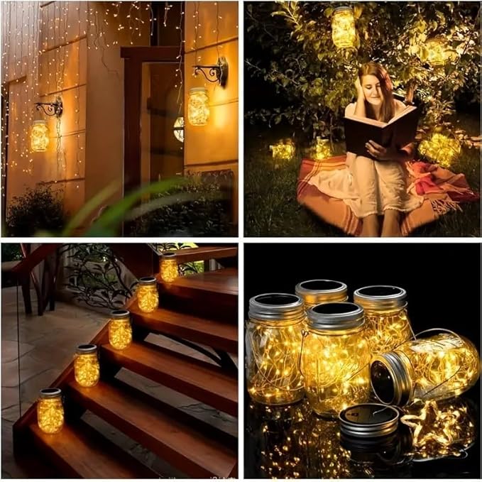 ZNYCYE Solar Mason Jar Lights 12 Pack 30 Led Fairy Lights Mason Jar Lids with Hanger (Jars Not Included) Best for Mason Jar Outdoor Christmas Decor for Patio Garden Yard and Lawn(Warm White)