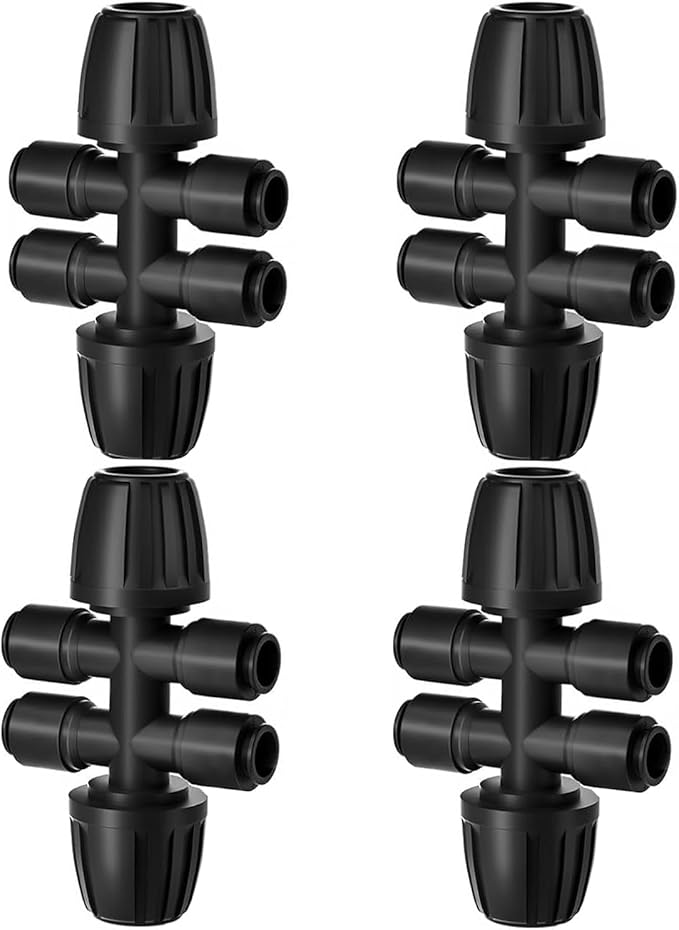 4Pcs 1/2 "to 1/4" Connector Barb Locking Fittings,Push-in 6 Way Irrigation Barb T-shirt Connector Parts for Leak Proof Locking Dispenser for Irrigation Pipes (1/2 "ID x 0.60" -0.64 "OD)