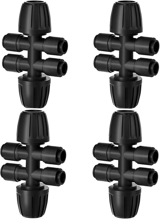 4Pcs 1/2 "to 1/4" Connector Barb Locking Fittings,Push-in 6 Way Irrigation Barb T-shirt Connector Parts for Leak Proof Locking Dispenser for Irrigation Pipes (1/2 "ID x 0.60" -0.64 "OD)