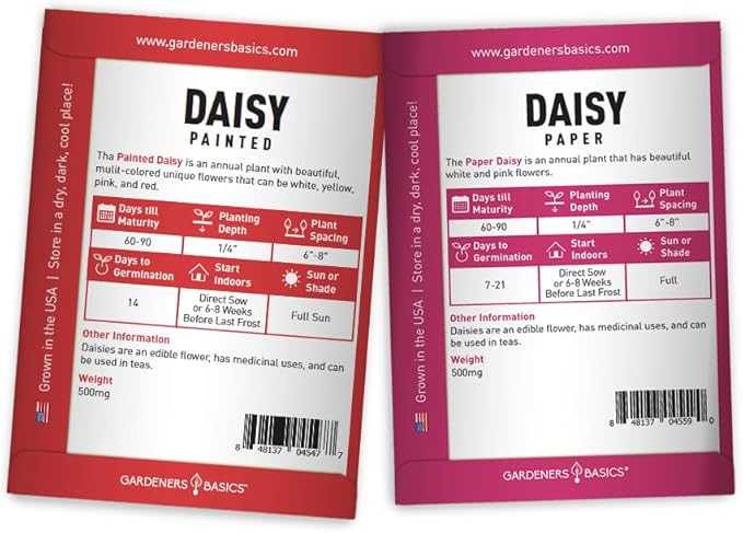 Gardeners Basics, Daisy Seeds for Planting Outdoors Flower Seeds (3 Variety Pack) Alaska Shasta Daisy, Painted Daisy, Yellow Daisy Varieties for Butterflies, Bees, Pollinators Wildflower Seed