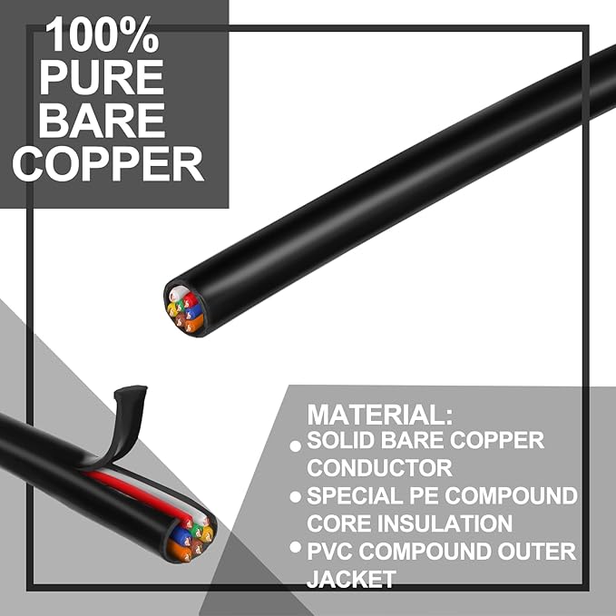 Hoolerry Solid Sprinkler System Wire 18 Gauge Irrigation Wire with UV Resistant PVC Jacket Sprinkler Cable for Underground Irrigation Field Central Control System 30v Ul Listed(18/7, 100 Ft)