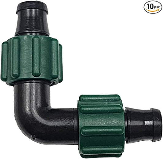 10-Pack USA MADE - PREMIUM Drip Tape Irrigation Tubing Elbow (5/8" or .625" - .645") Universal Perma-Loc Connector Barbed Locking Fitting - Fits All Brands 16mm Drip Tape AG Tubing