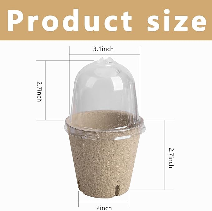EBaokuup 40pcs Biodegradable Seeding Starter Pots for Planting - 3.1" Plant Nursery Pots with Humidity Dome - Peat Pots for Seedlings Garden Vegetable Flower Germination