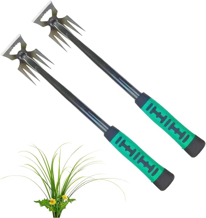2Pcs Weed Puller Tool, Weeding Artifact Uprooting Steel Hand Weeder Tool for Garden Yard Farm - Durable Manganese, Manual Multifunctional Weeding Artifact Kit - 6 Teeth, Dual Purpose Puller