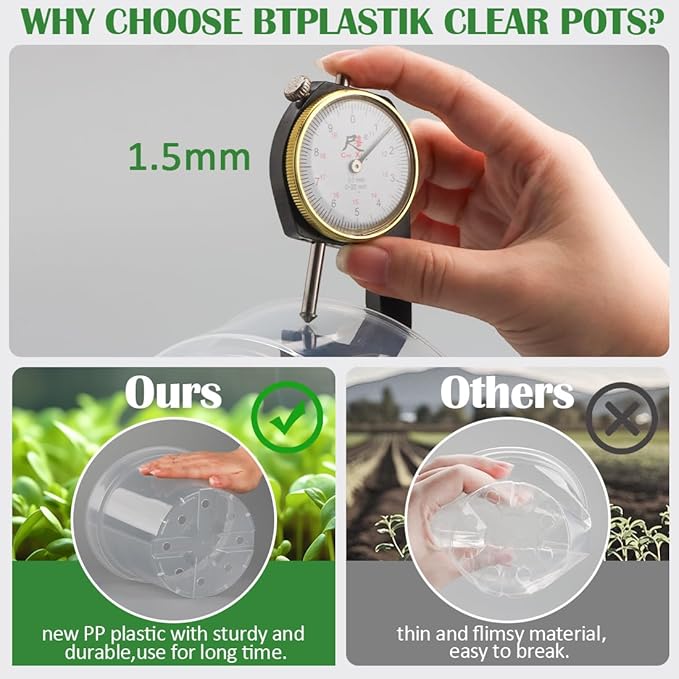 9 Pack 8/7/6 Inch Clear Nursery Pots for Plants with Saucer, Transparent Plastic Plant Pots with Drainage Holes, Sturdy Seedling Starter Pot, Garden Planter Pot for Succulents Flowers Herb Vegetables