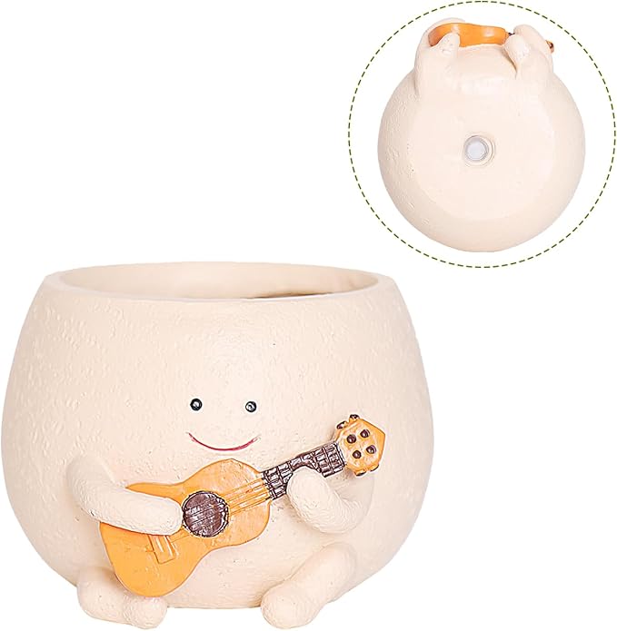 Smily Face Planter Pot with Drainage Hole Cute Resin Head Planters for String of Pearls Plant Live Unique Guitar Succulent Pots for Indoor Outdoor Plants Gift IdeaI for Mother Christmas