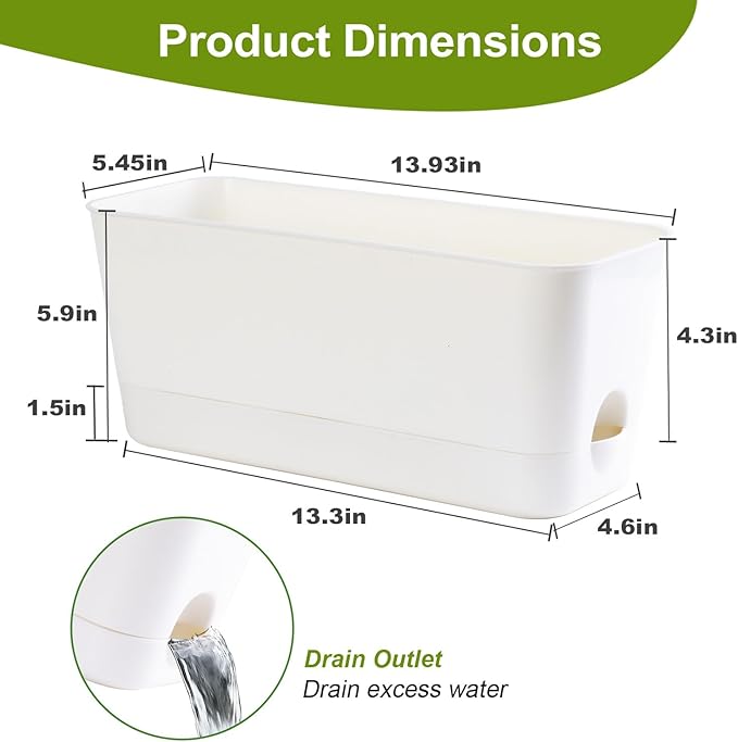 Herb Garden Planter Indoor Kit Self Watering Pots for Indoor/Outdoor Plants 2 Packs Windowsill Plant Pots with Drainage and Tray, Window Pot for Indoor Plants