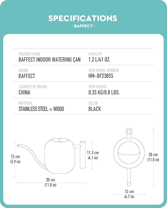 Baffect Watering Can Indoor Plants, 1.2L/41OZ Cute Watering Can Pot, Metal Stainless Steel Garden Watering Can with Long Spout for Indoor House Plants Bonsai Outdoor Garden Flower Decorative