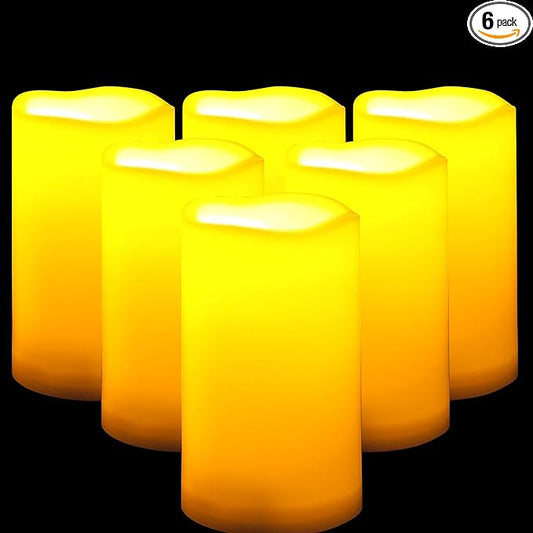 CANDLE CHOICE Waterproof Outdoor Battery Operated Flameless Candles with Remote Timer Plastic Realistic Flickering Fake Electric LED Pillars Lantern Garden Wedding Christmas Decorations 3”x5” 6 Pack