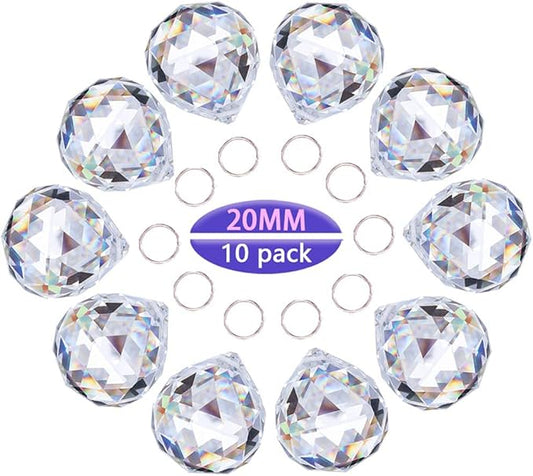 Crystalsuncatcher 10pcs Crystal Glass Ball Chandelier Prisms Pendants Parts Rainbow Crystal Suncatcher DIY Parts (20mm,Clear)
