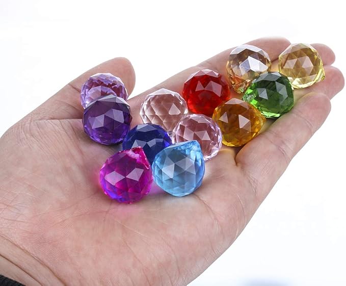H&D 20mm Multi-Color Crystal Ball Prism Feng Shui Faceted Decorating,Pack of 12