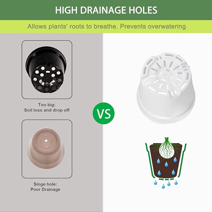 12 Pack 4 inch Plastic Planters, Seedlings Plant Nursery Pots with Drainage Holes and Saucers for Plants Flowers Succulent and All House Plants, White