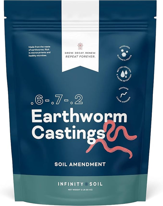 Earthworm Castings - Sustainable & Natural Soil Amendment - 0.6-0.7-0.2 NPK - Enhance Soil with Living Microbes and Micronutrients pH - 2 LB