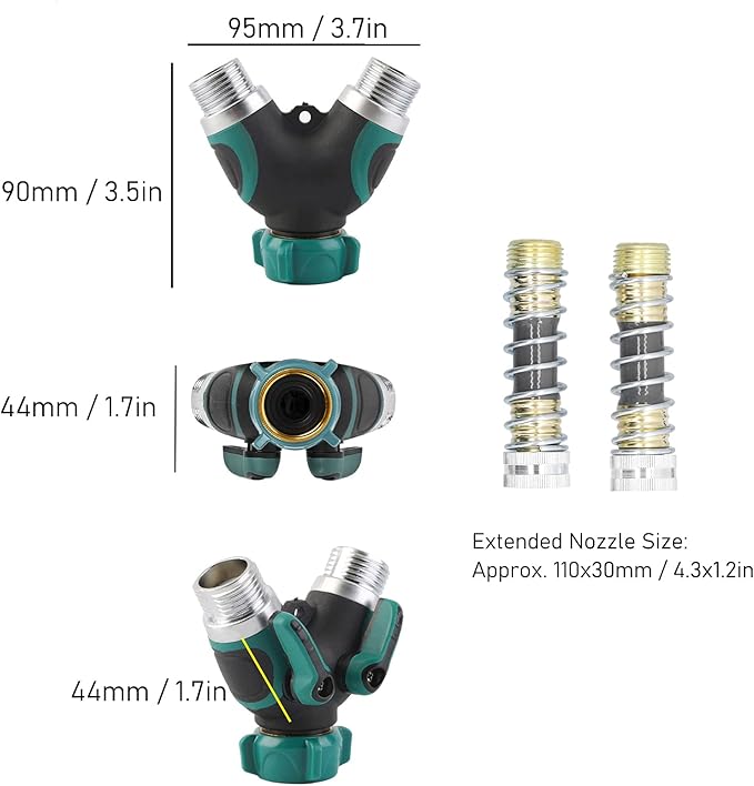 Hose Adapter, Heavy Duty 2 Way Hose Splitter Y Shape with Extended Nozzles and Gaskets for Garden Lawn for Irrigation