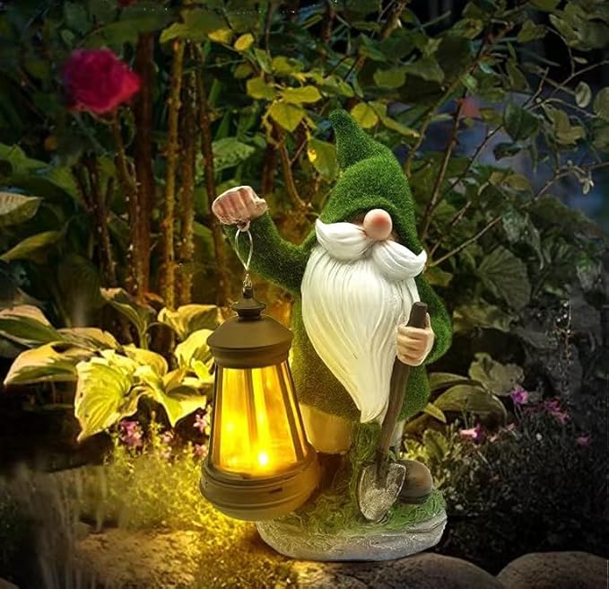 coolboy Solar Gnome Outdoor Garden Statue,Waterproof LED Lights Outdoor Decor,Resin Gnome Ornament,Solar Lantern Indoor Figurines for Patio Garden Table Decor