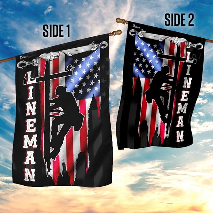 FLAGWIX American Flags - Lineman Flag MLH896F, House Flag (29.5" x 39.5") - Lineman Decorations, USA House Garden Flags Premium Polyester - Decorative Outdoor Flags