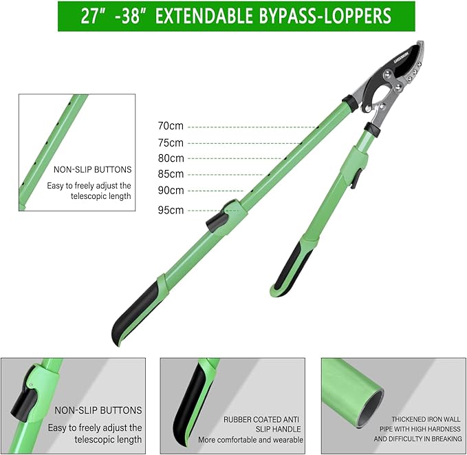 28-37" Extendable Anvil Loppers for Tree Trimming Heavy Duty with Compound Action,Chops Thick Branch Ease with 2" Clean Cut Capacity,Telescopic Branch Cutter with SK5 Sharp Blade