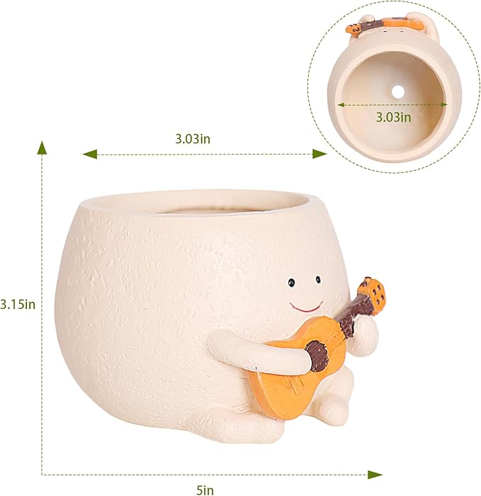 Smily Face Planter Pot with Drainage Hole Cute Resin Head Planters for String of Pearls Plant Live Unique Guitar Succulent Pots for Indoor Outdoor Plants Gift IdeaI for Mother Christmas