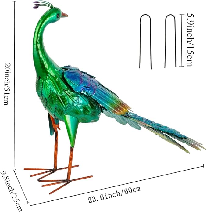 DREAMSOUL Set of 2 Peacock Garden Statues Metal Garden Sculptures & Statues Yard Art Peacock Statue