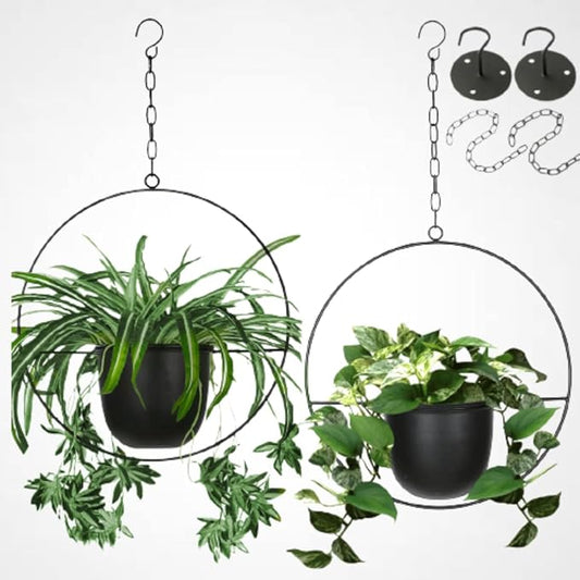 2 Pack Hanging Planters for Indoor Plants with 5.5" Pot + Ceiling Hook + Extender Chain | Hanging Plant Holder, Metal Minimalist Planter, NO Plant incld