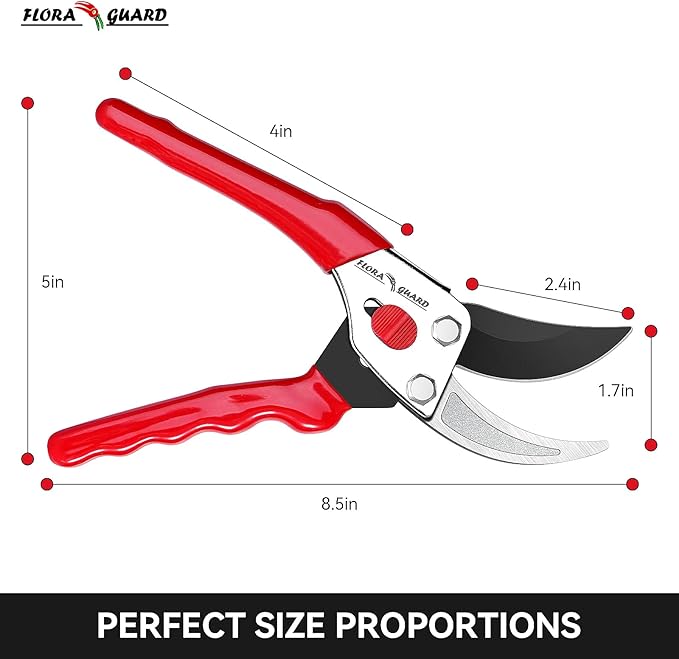 Flora Guard Garden Shears 8.5" Bypass Pruning Shears, Professional Ultra Sharp Sk5 Steel Garden Clippers, Heavy Duty Plant Cutting Scissors Garden Tools Supplies, Hedge Branch Trimmer, Super Durable