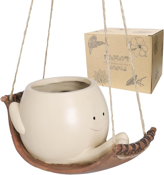 Hanging Hammock Planter Pot Swing Smile Face Planter for String of Pearls Plant Live Resin Head Flower Pots for Indoor Outdoor Plant Gift Ideas for Mother Day, Christmas