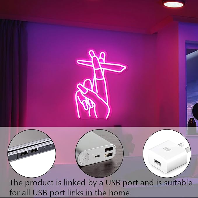 WLHOPE Pink Led Hand Neon Sign for Wall Decor Gesture USB Nail Hand Man Cave Neon Light Sign for Bedroom Home Bar Girls Room Nail Room Salon Party Decor Gift for Women