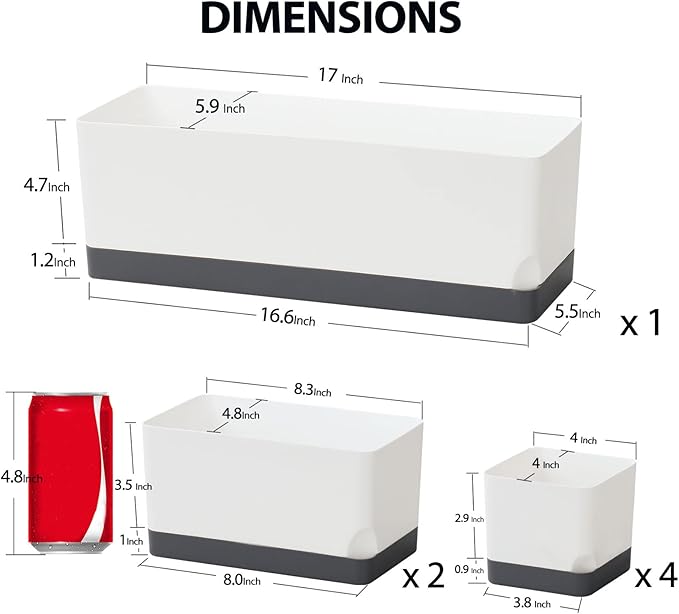 Self Watering Planters Pots for Indoor Plants, 7 Pack 4+8+17 Inch Plastic Window Boxes Planters Herb Planter, Rectangle Rectangular Planter Windowsill Planters with Drainage and Saucer