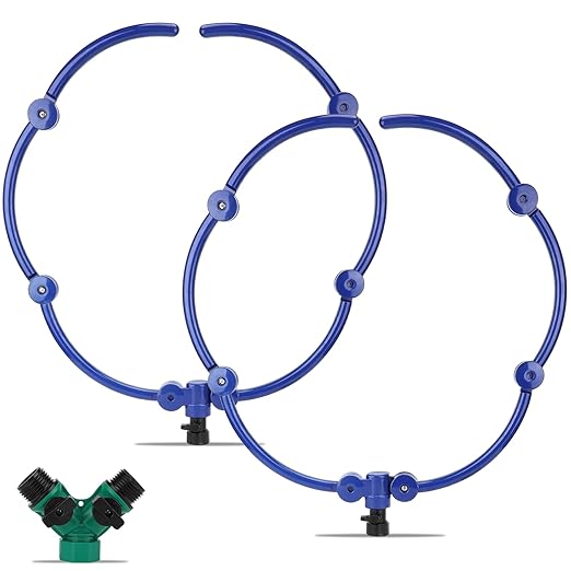 2Pcs 360° Tree Water System Tree Watering Ring 20 Inch Circle Sprinkler and Irrigation System Targeted Water with Y Hose Splitter for New Tree Outdoor Plants Raised Garden Beds Shrubs (Bule, Large)