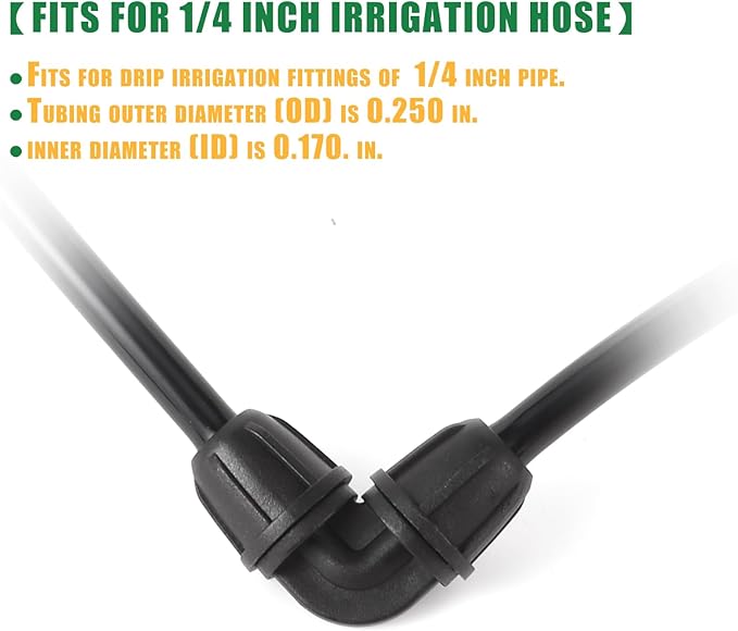 1/4 inch Drip Irrigation Fittings, Lock Barbed Elbow for ¼ in. tubing; Tubing Outside Diameter (OD) is 0.250 in., Internal Diameter (ID) is 0.170. in.(20Pcs/Pack)(Black-Elbow)