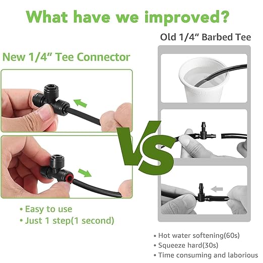 100 Foot (30 m) Drip Hose,1/4 Inch Blank Distribution Hose Drip Hose with 10 Packs of 1/4 "Drip Tee Connectors,Suitable for Quick Connector Irrigation Systems,Small Garden Irrigation Systems