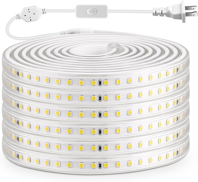 AIMENGTE Outdoor LED Strip Lights Waterproof, AC 110V, 1200LEDs, 6500k LED Rope Bright Lights for Garden, Patio, Indoor Under Cabinet Home Christmas Decoration(32.8ft, Cool White)