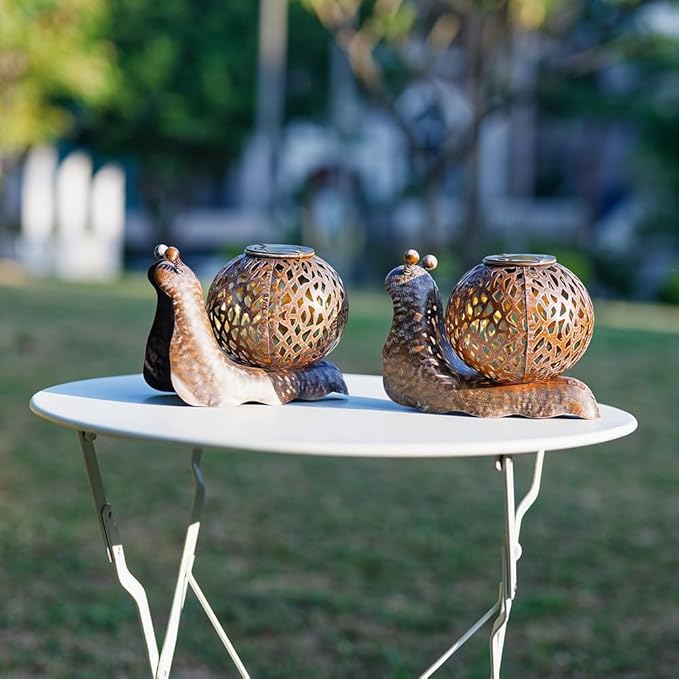 2 Pcs Snail Solar Lanterns Outdoor Waterproof, Metal Table LED Solar Lantern for Patio Porch Pathway Decor