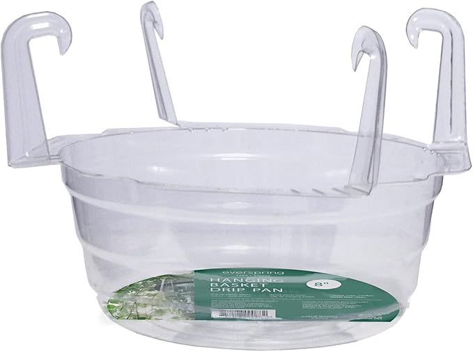 Curtis Wagner Plastics Hanging Basket Drip Pans (5-Pack) | Clear, Round (Diameter = 7.37" Base, 10" Top, 3.7" Depth) Hanging Plant Tray Saucer with Built-in Hooks & Water Catcher for Indoor & Outdoor