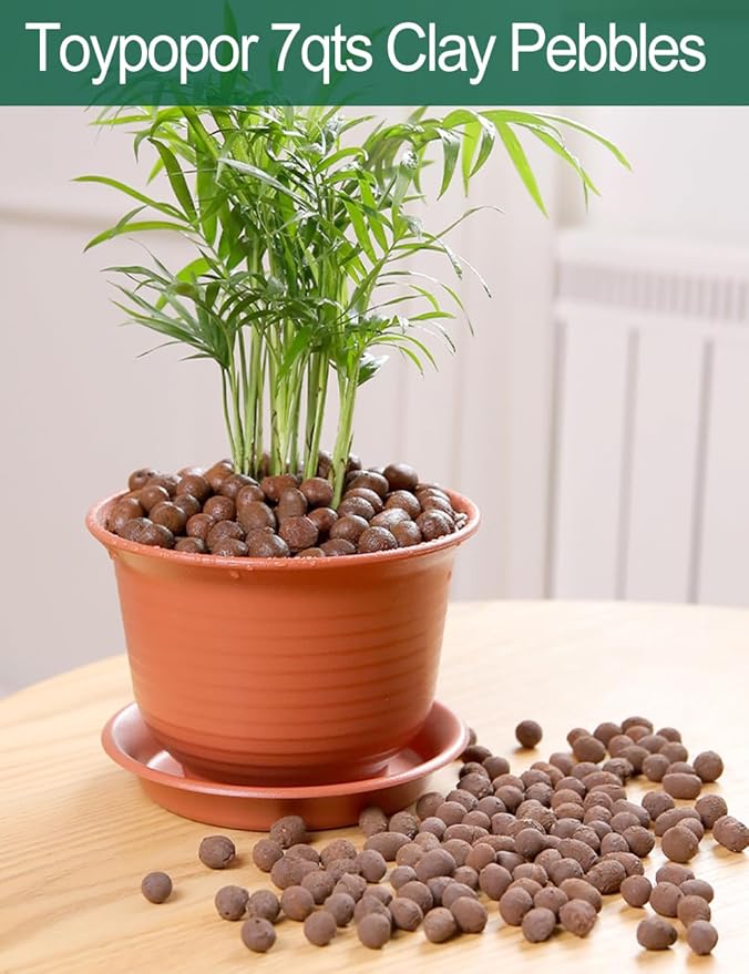 4qt Hydroponic Clay Pebbles, 8mm-12mm, Toypopor Natural Organic Expanded Grow Media for Hydroponics, Drainage, Decoration, Aquaponics and Other Gardening Essentials