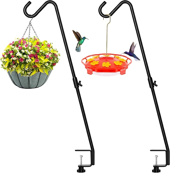FEED GARDEN 2 Pack 29 Inch Adjustable Deck Hook,Solid Steel Deck Hangers for Bird Feeders,Lanterns, Flower Basket and Suet Baskets with Clamp,Black