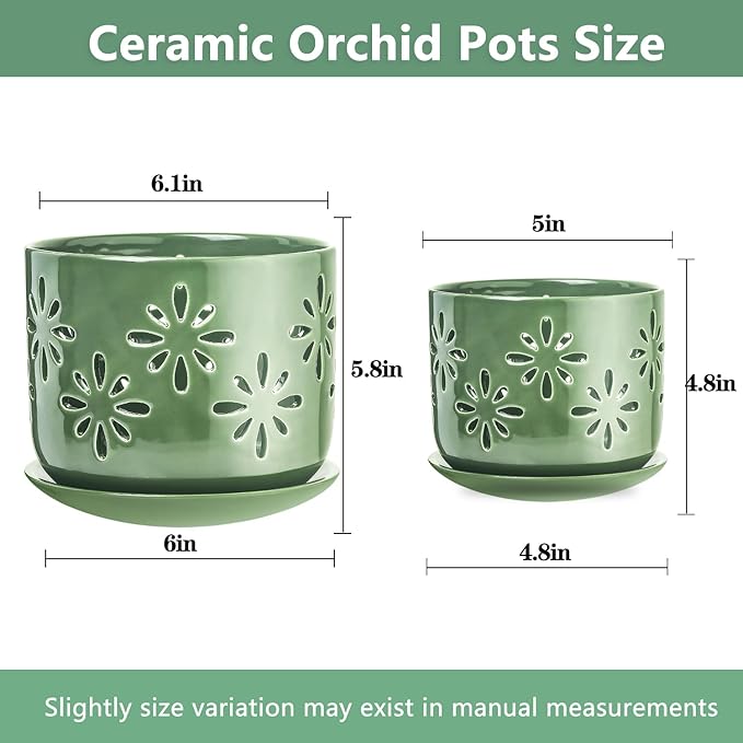 6+5 Inch Orchid Pots with Holes, Ceramic Orchid Pots, Orchid Pots for Repotting,Healthy Air Circulation Plant Pots for Plant Lovers,Planters for Indoor Plants -2 Pack