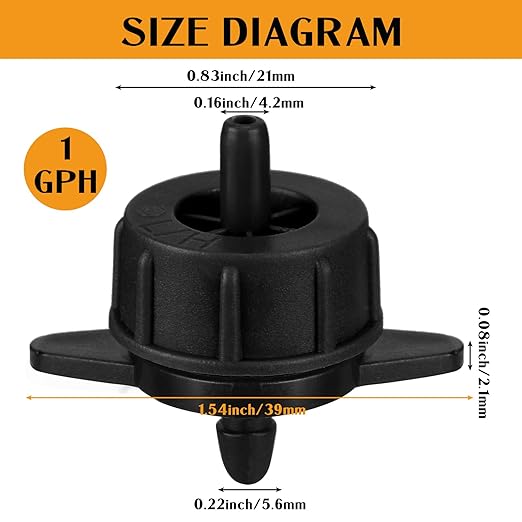 50 Pcs Drip Irrigation Emitters 1/4 Inch 1 GPH Water Tubing Irrigation Tubing Pressure Compensating Dripper Emitters System Drip Tip Constant Flow Heads Parts for Garden Watering Dripper