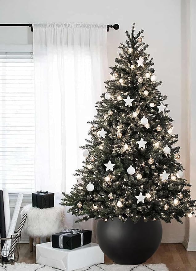 17 H x 21" Dia (15" Pot Opening) Black Round Fiberstone Tall Planter with Drainage Hole, Indoor/Outdoor Large Plant