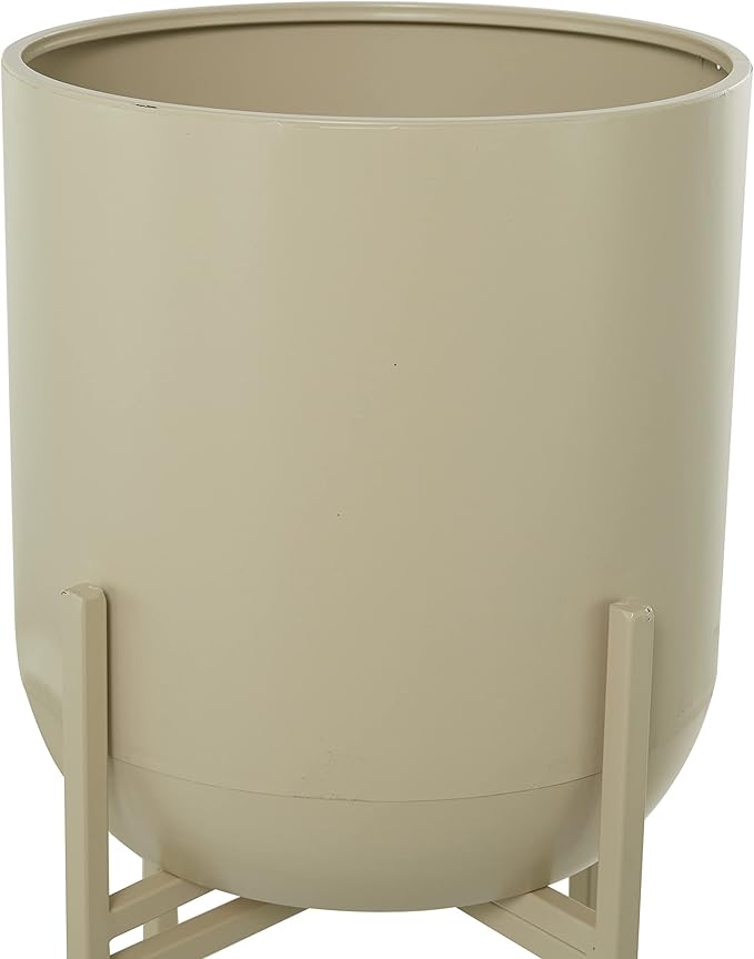Deco 79 CosmoLiving by Cosmopolitan Metal Round Planter with Removable Stand, 13" x 13" x 42", Beige