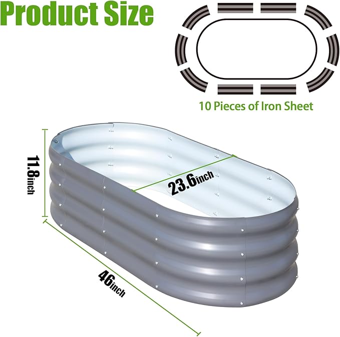 SnugNiture Galvanized Raised Garden Bed, 4x2x1ft Oval Metal Planter Box for Planting Outdoor Plants Vegetables