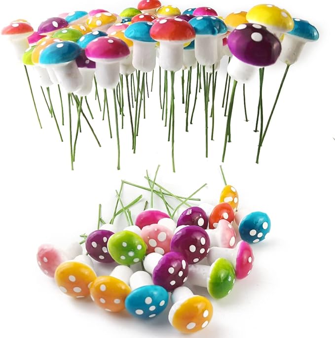 NSBELL 160PCS Fairy Garden Mushroom Mini Tiny Foam Mushroom Miniature Colorful Mushroom Artificial Fairy Garden Ornament for Flower Pot Micro Landscape Decoration