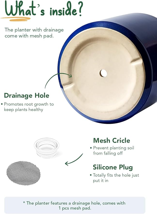 LE TAUCI 12 Inch Pots for Plants, Ceramic Large Plant Pot for Indoor Plants, Mid-Century Modern Flower Planter Pots with Drainage Hole and Removable Plug, Round Planter Pot, Sapphire Blue