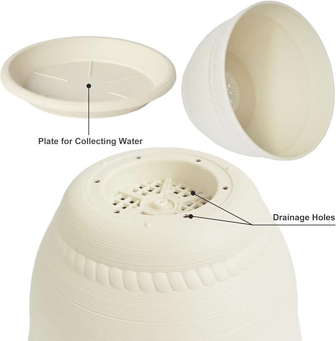 Macrame Plant Hanger with Pot, 3 Set Hanging Planters for Indoor Plants, Handmade Cotton Rope Boho Home Decor, Idea Gift for Anyone, Includes Plant Holders, Pots, Plates and Hooks (Ivory)