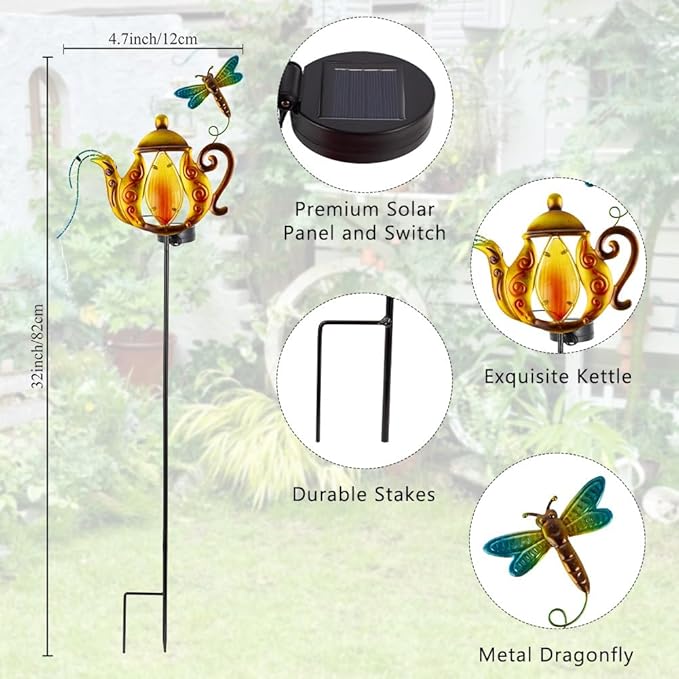 2 Pack Pathway Lights Solar Powered, Metal Solar Lights Outdoor Decorative Yard Ornaments Waterproof Landscape Lighting for Garden, Porch Decor - Yellow