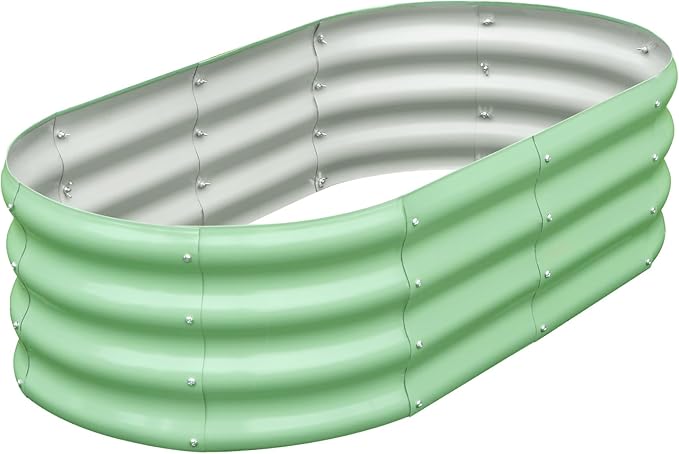 SnugNiture Galvanized Raised Garden Bed, 4x2x1ft Oval Metal Planter Box for Planting Outdoor Plants Vegetables